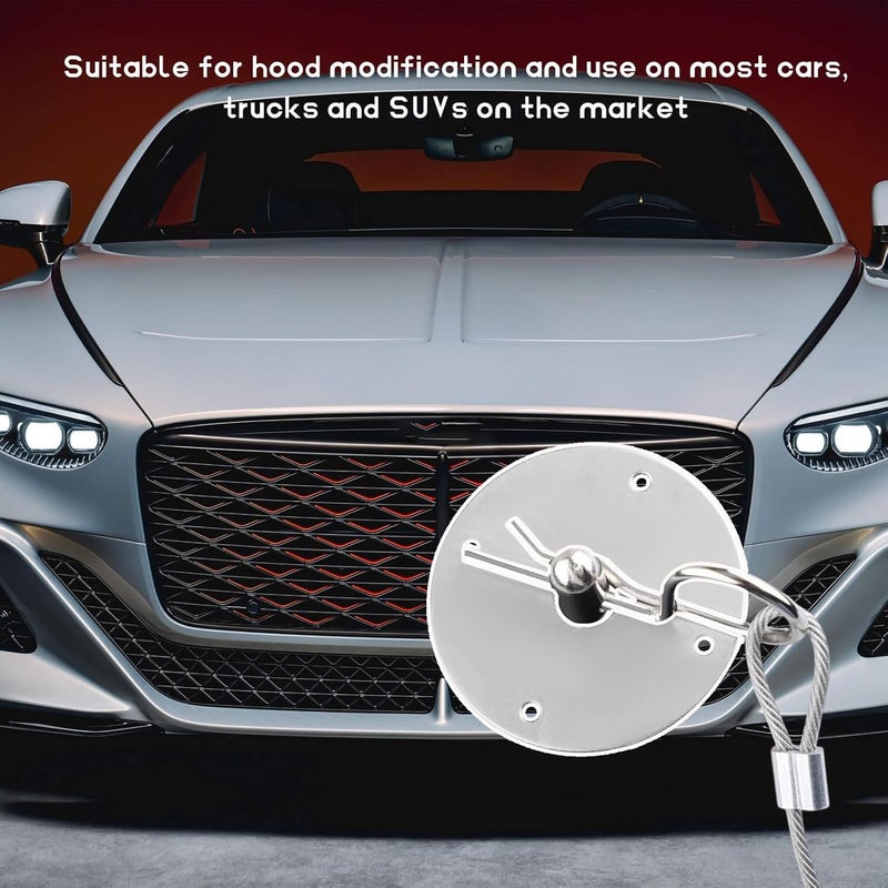 NYTKL 2 PCS Stainless Steel Car Hood Pins Kit, Quick Release Hood Cover Pin Lock Appearance Kit with Racing Lanyard, Universal Engine Bumper Bonnet Pin for Cars Trucks SUVs (Silver) - Image 5